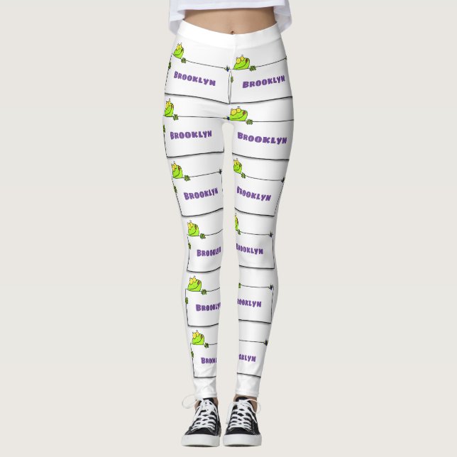 Leggings Illustration du panneau de grenouille verte mignon (Devant)