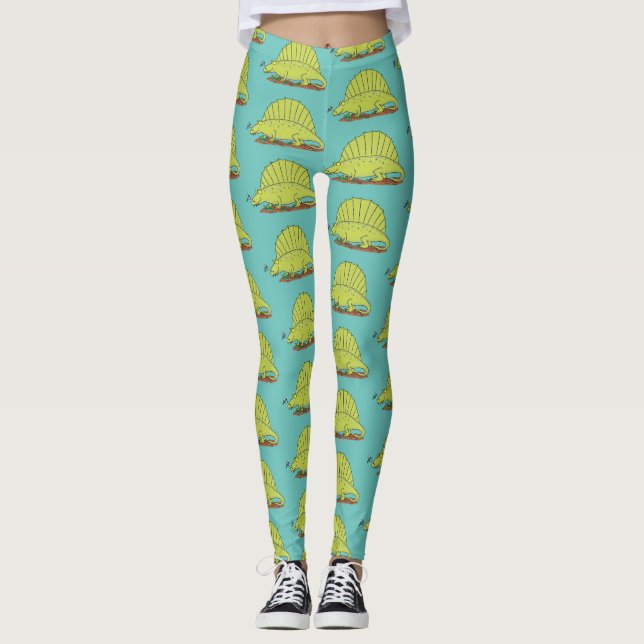 Leggings Illustration d'un dimétrodon vert mignon (Devant)