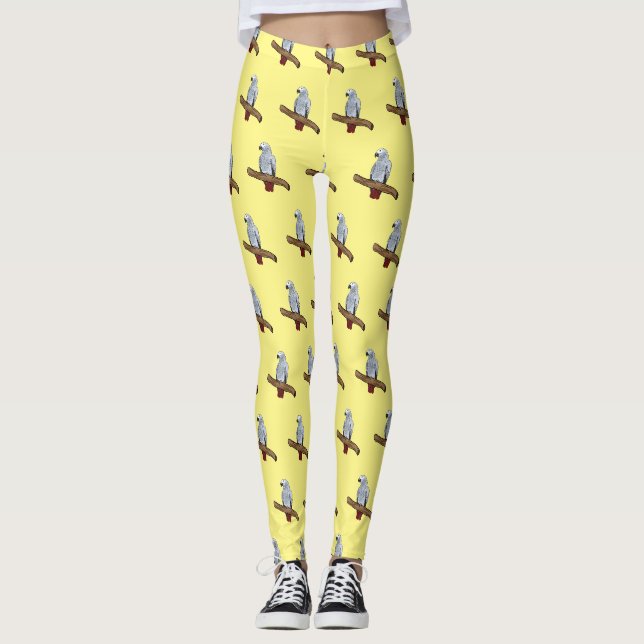Leggings Illustration d'un perroquet gris en Afrique (Devant)