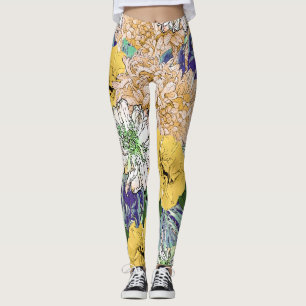 Leggings Illustration florale à la mode jaune et verte