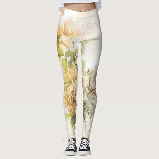 Leggings Illustration florale vintage Shabby Chic Peach (Devant)