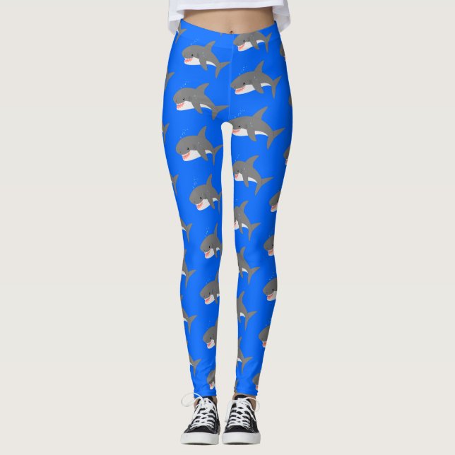 Leggings Illustration joyeuse du grand requin blanc (Devant)