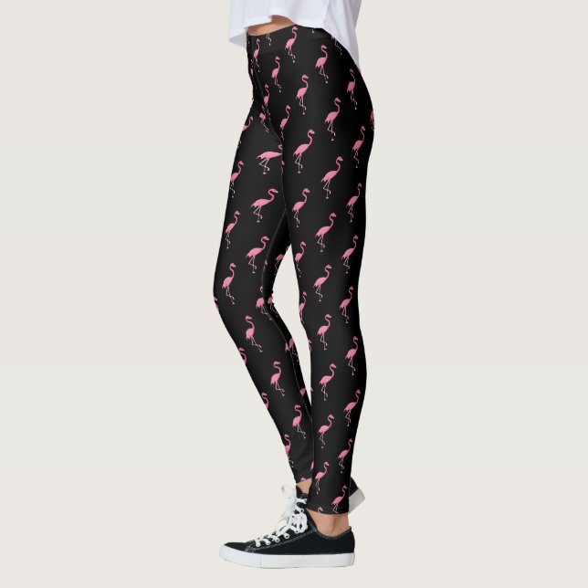 Leggings Illustration rose de flamant sur le motif noir (Gauche)