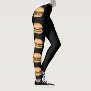 Leggings Illustrations De Hamburger Fast Food Sur Noir