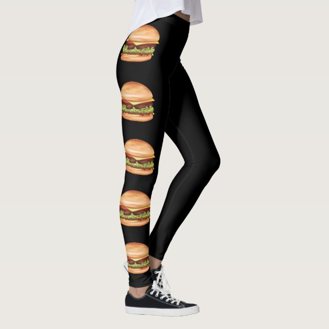 Leggings Illustrations De Hamburger Fast Food Sur Noir (Droite)