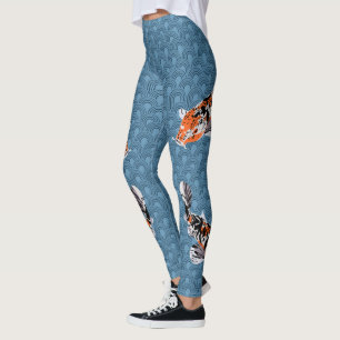 Leggings Illustrations de Koi Fish sur les ondes bleues mod