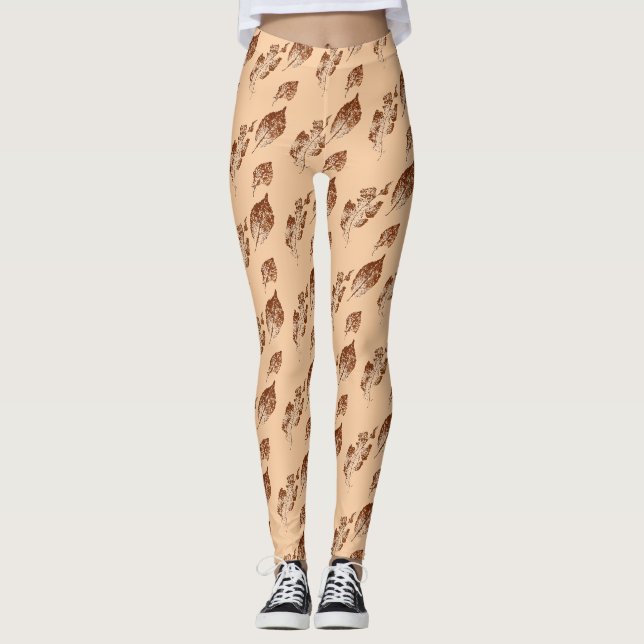 Leggings Image carrelée d'un feuille de bouleau dans le sou (Devant)