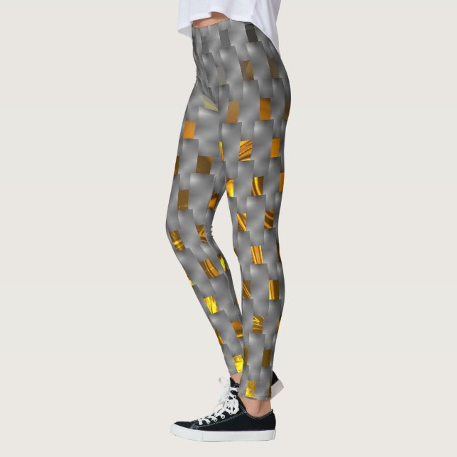 Leggings Image dorée sur plaques grises, formes rectangulai (Gauche)