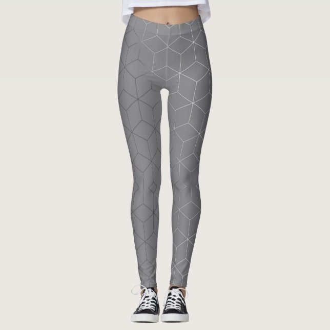 Leggings Image géométrique Abstraite sur le gris argenté at (Devant)