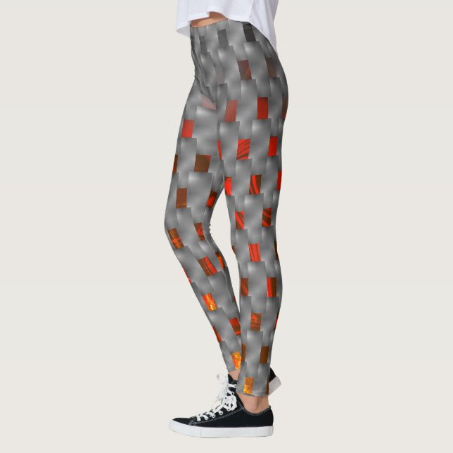 Leggings Image rouge sur plaques grises, formes rectangulai (Gauche)