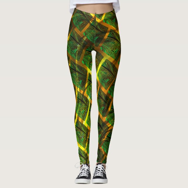 Leggings Imagens verdes e quadrada com amarelo na sua volta (Devant)