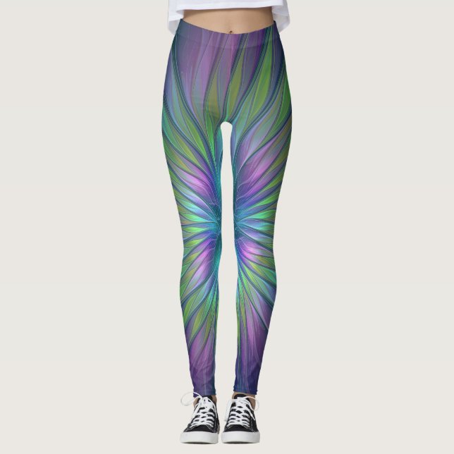 Leggings Imaginaire brillant coloré Fleur Abstrait Fractal  (Devant)