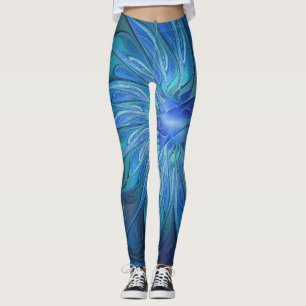 Leggings Imaginaire Fleur Bleue Motif, Art Fractal Abstrait