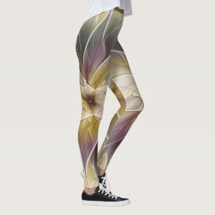 Leggings Imaginaire Floral Gold Eggplant Art Fractal Abstra