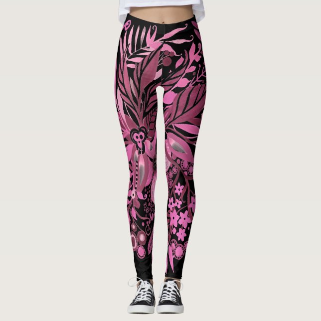 Leggings Imaginaire floral rose chaud (Devant)