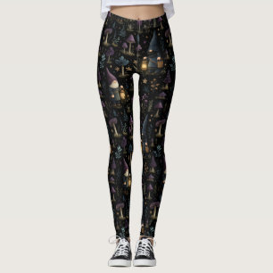 Leggings Imaginaire foncé Gnome et Motif de champignons