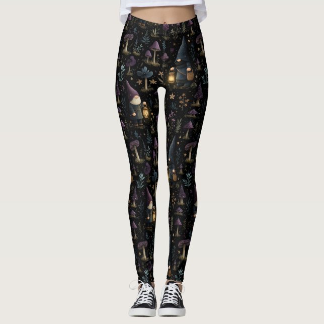 Leggings Imaginaire foncé Gnome et Motif de champignons (Devant)