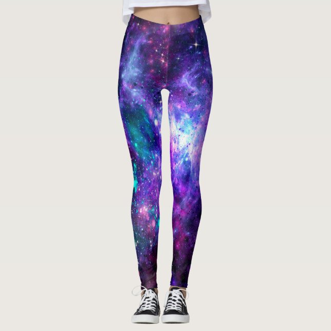Leggings Imaginaire Galaxy Espace cosmique Violet Turquoise (Devant)