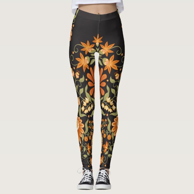 Leggings Imaginaire moghol : Opulence florale rétro (Devant)