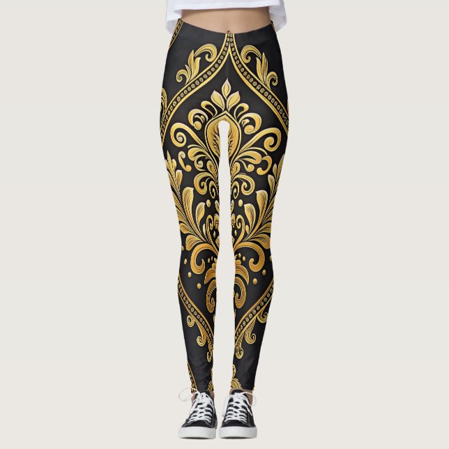 Leggings Imperial Majesty Seamless Pattern – Gold and Black (Devant)