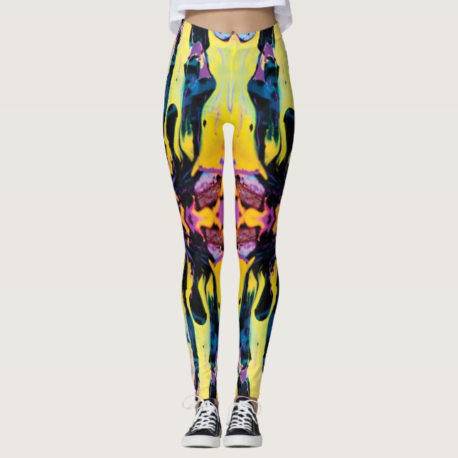 Leggings Implosion Interstellaire Violet Jaune Abstrait (Devant)