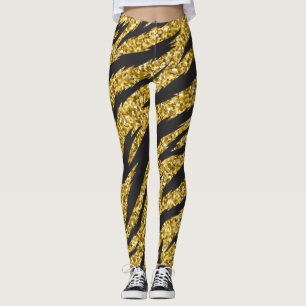 Leggings Impression à rayures dorées, motif à rayures ti