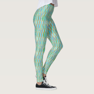Leggings Impression à ruban du milieu du siècle, turquoise