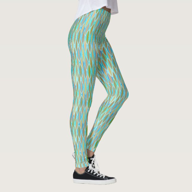 Leggings Impression à ruban du milieu du siècle, turquoise  (Droite)