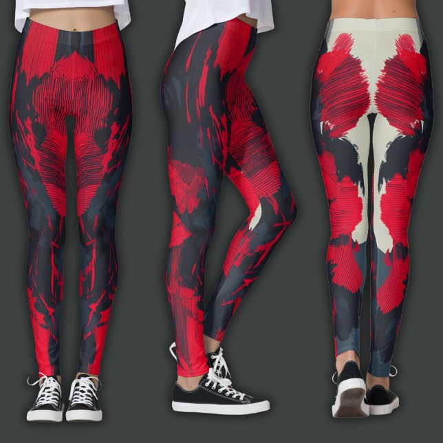 Leggings Impression Abstraite | Crimson Noir (Créateur téléchargé)