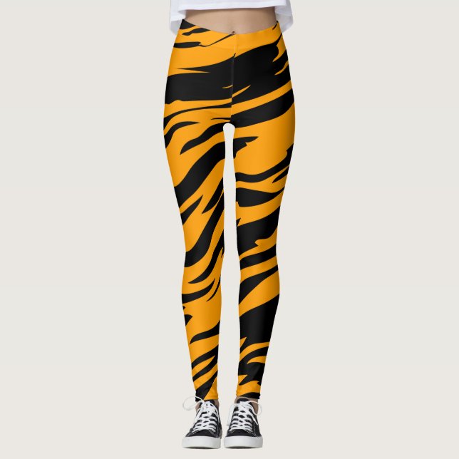 Leggings Impression Animale Rayures De Tigre Orange (Devant)