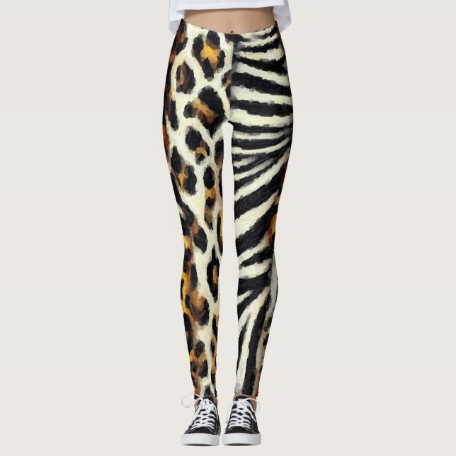 Leggings Impression Animaux Sauvages Mixte Peinture Abstrai (Devant)