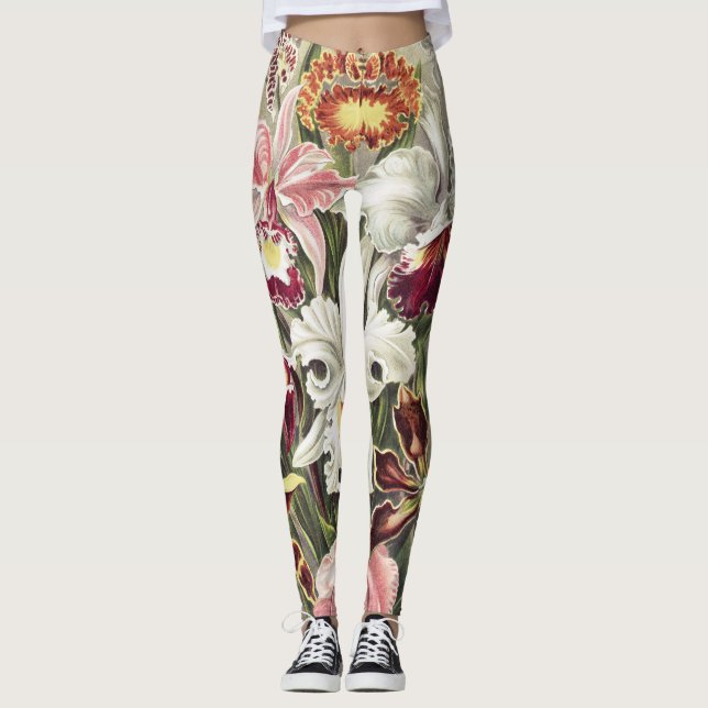 Leggings Impression botanique vintage d'orchidée par Ernst  (Devant)