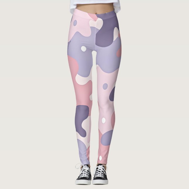 Leggings Impression Camo en rose pastel et lavande (Devant)