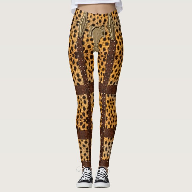 Leggings Impression d'animal tribal cuir vintage guépard (Devant)