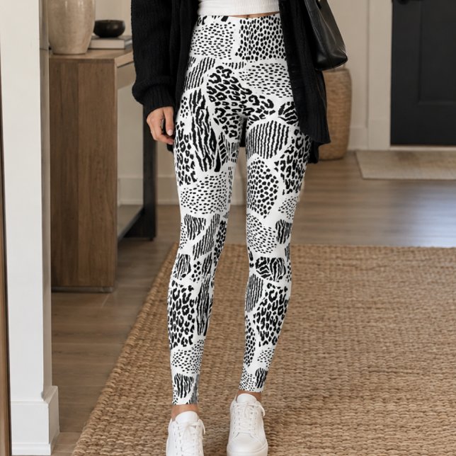 Leggings Impression d'animaux en patchwork noir et blanc (Créateur téléchargé)