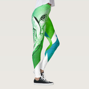 Leggings Impression d'art de tortue marine Graphique Aqua V