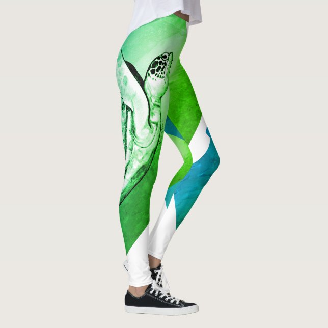 Leggings Impression d'art de tortue marine Graphique Aqua V (Droite)