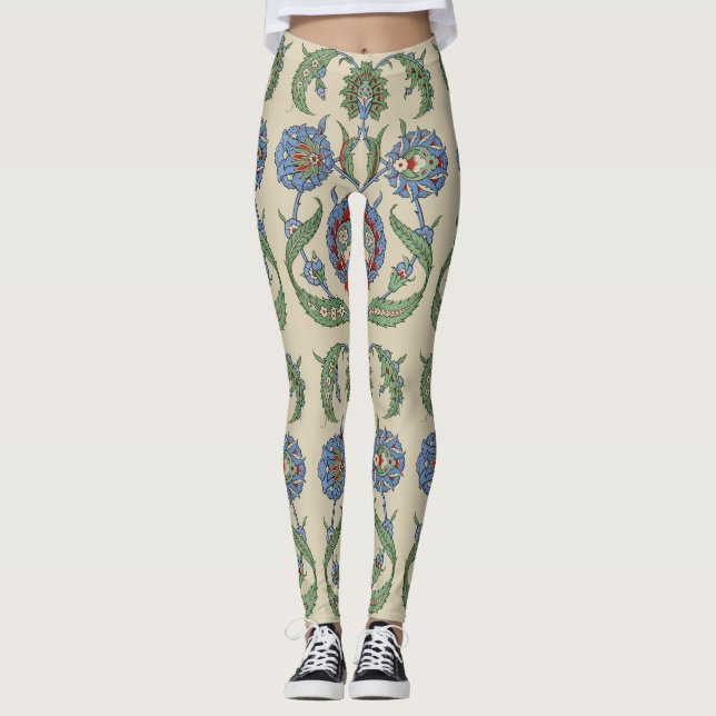 Leggings Impression d'art floral géométrique bleu rouge ara (Devant)