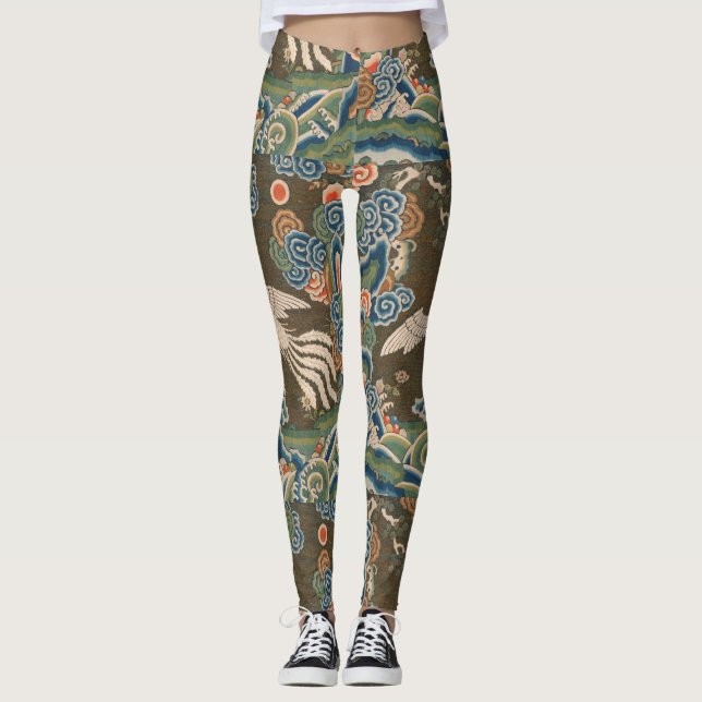 Leggings Impression de broderie en soie blanche antique chi (Devant)
