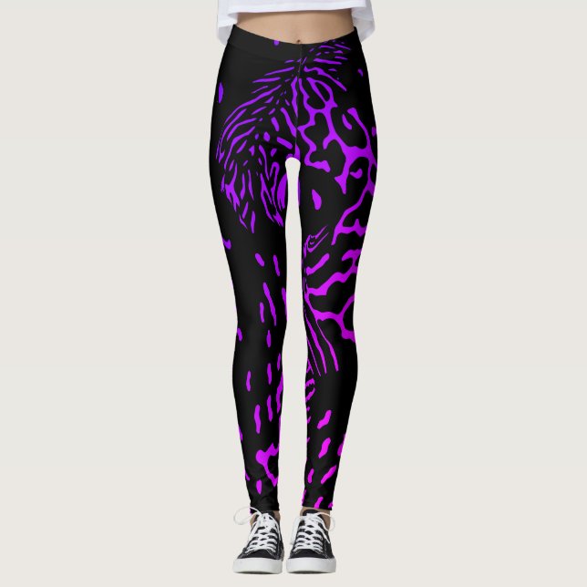Leggings Impression de rayures de tigre noir et violet abst (Devant)