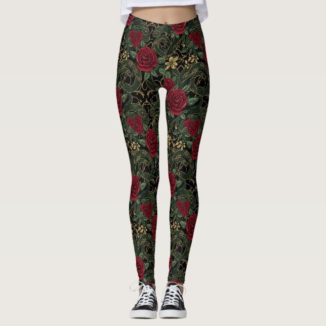 Leggings Impression de rose serpent (Devant)