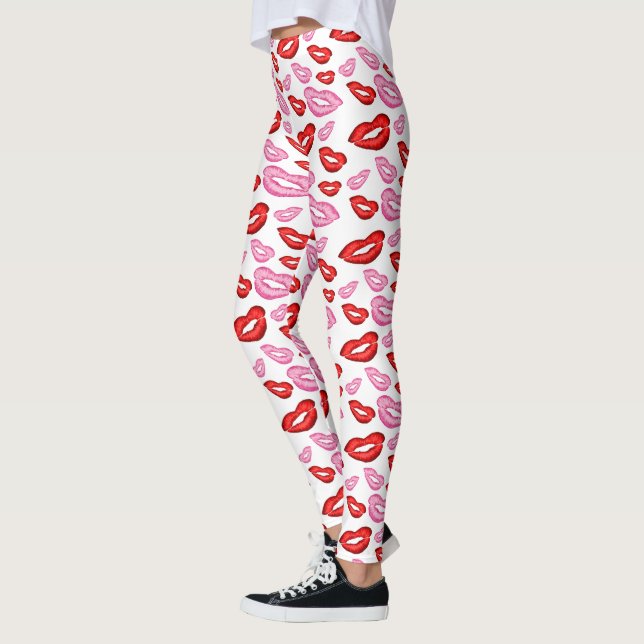 Leggings Impression de rouge à lèvres rose rouge (Gauche)