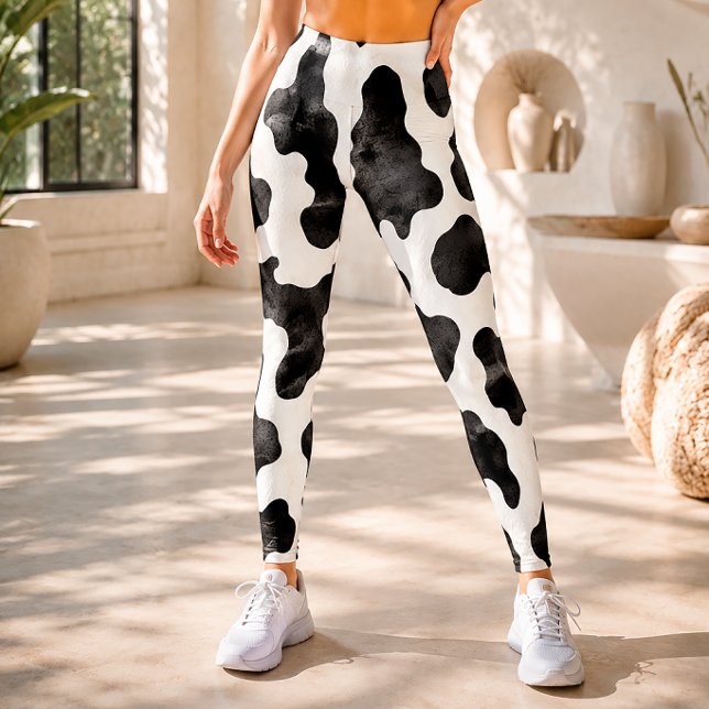 Leggings Impression de tache de vache à l'aquarelle rustiqu (Créateur téléchargé)