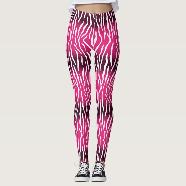 Leggings Impression de tigre rose et blanc dégradé (Devant)