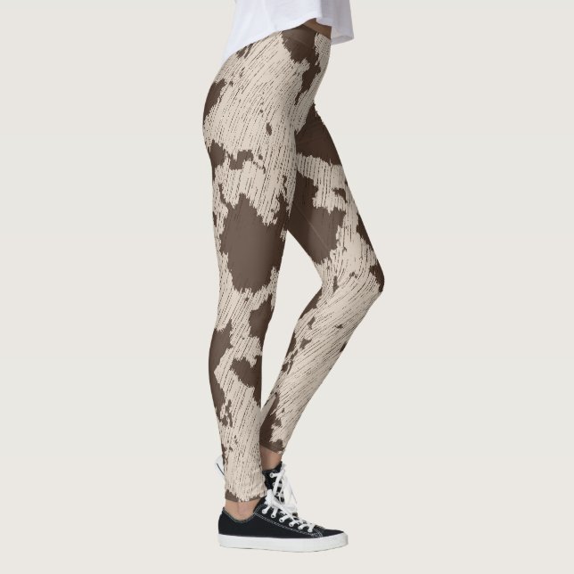Leggings Impression de Vache Faux, Brown et crème (Droite)