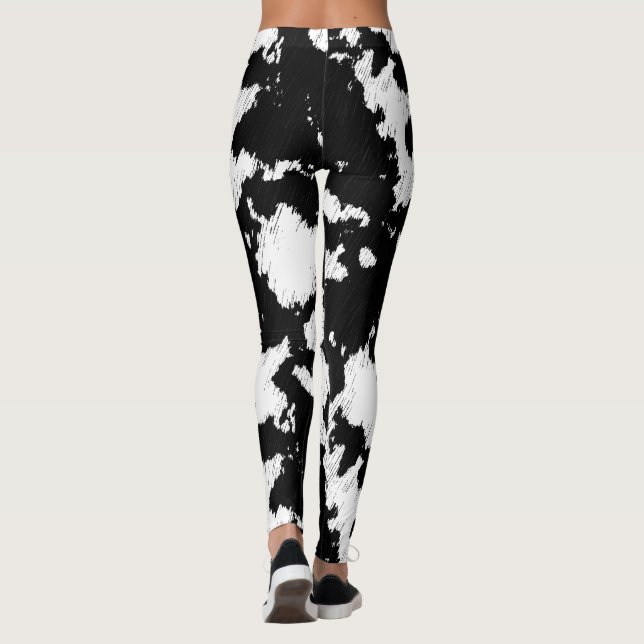 Leggings Impression de vache Faux, noir et blanc (Dos)