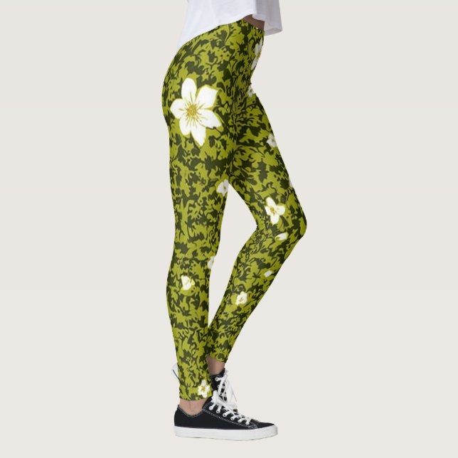 Leggings Impression d'olive avec design de fleurs blanches, (Droite)