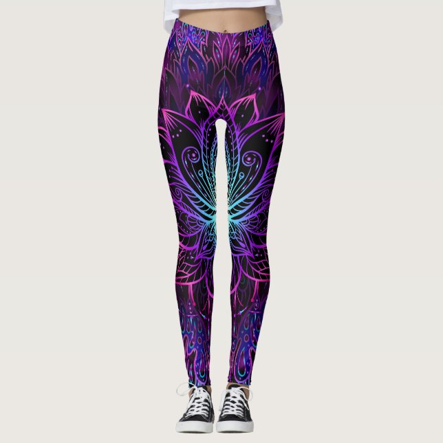 Leggings Impression du boho de fleur Neon Lotus (Devant)