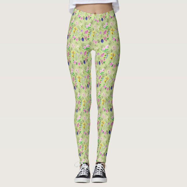 Leggings Impression fleur sauvage détaillée Impression tota (Devant)