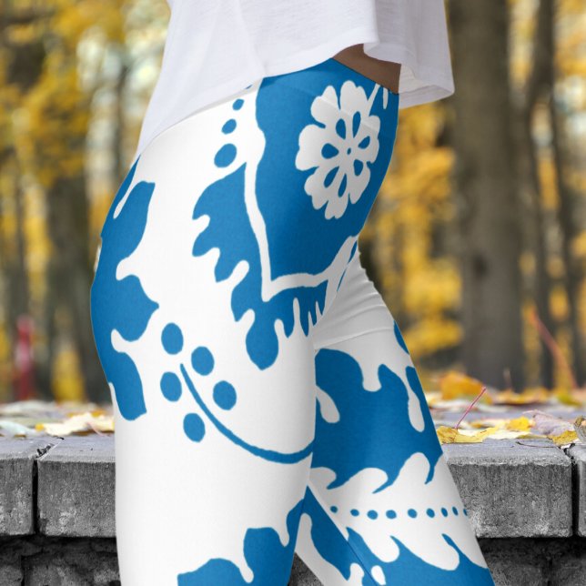Leggings Impression florale Bleu et Blanc magnifique (Blue and White Floral)